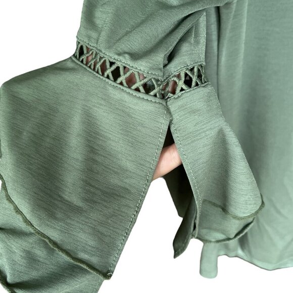 Lildy Womens Crochet Flare Sleeve Tunic Sz S/M Green Festival Bohemian Romantic - Picture 4 of 9